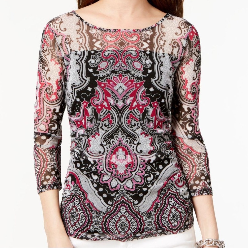 INC International Concepts Printed Mesh Top Black/